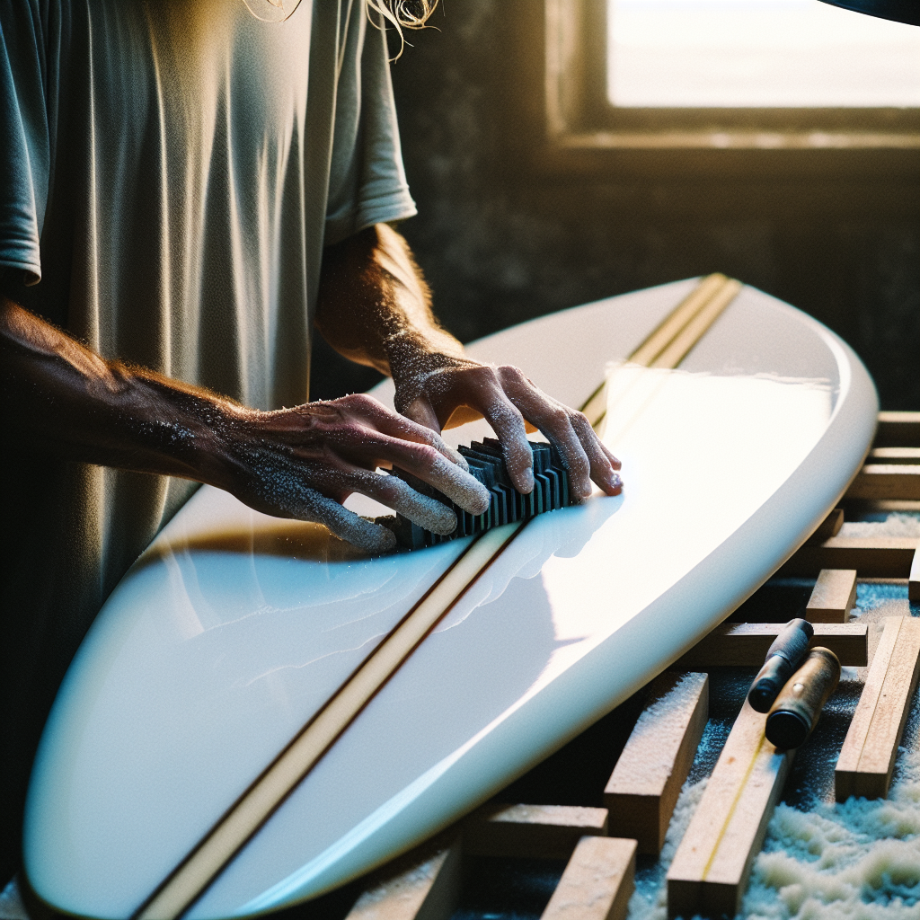 a man working with a surfing board