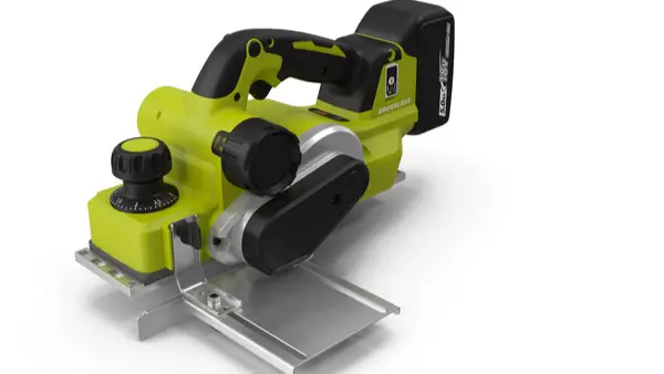 ryobi eighteen volt brushless cordless hand planer with battery and metal fence
