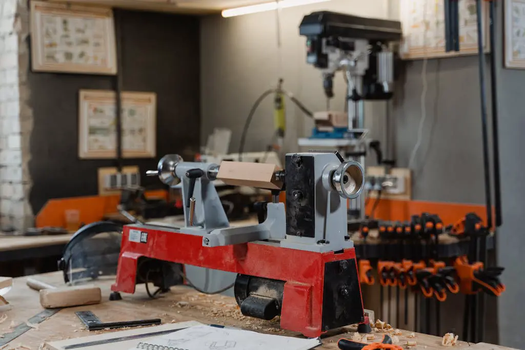 lathe machine on the wooden top table