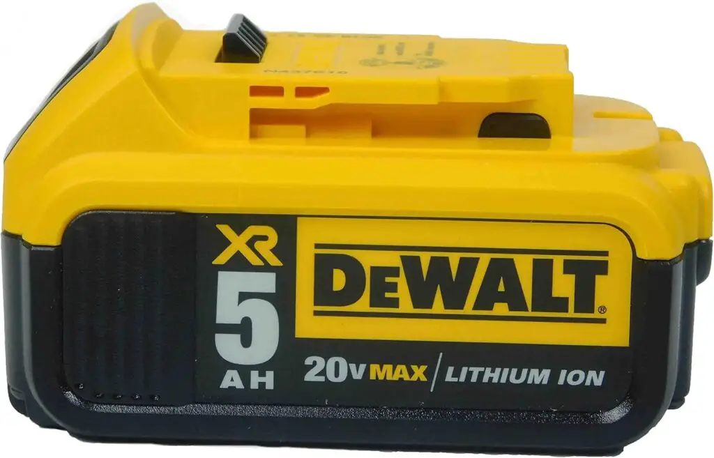 yellow and black Dewalt 20V 5.0 Ah Lithium-Ion Battery pack 