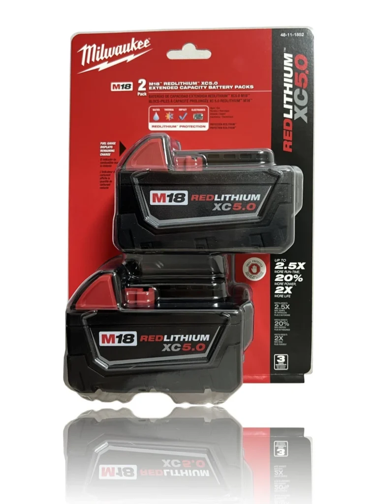 milwaukee m18 xc5.0 battery highlighting 66% more run-time vs xc3.0.